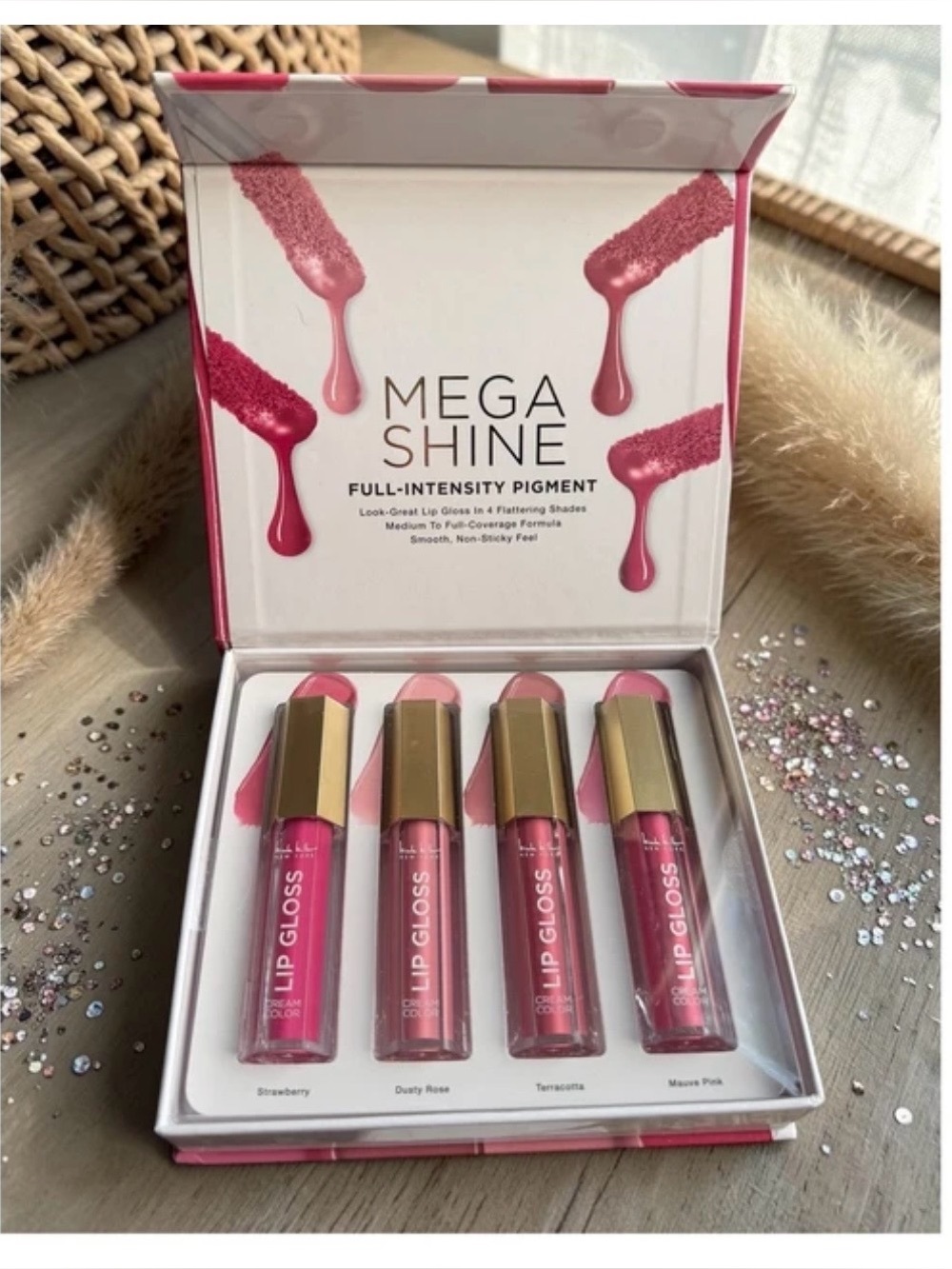 Nicole Miller $25 • box of 4 • Mega Shine Lip Gloss • Rosy Nude Shades • NEW